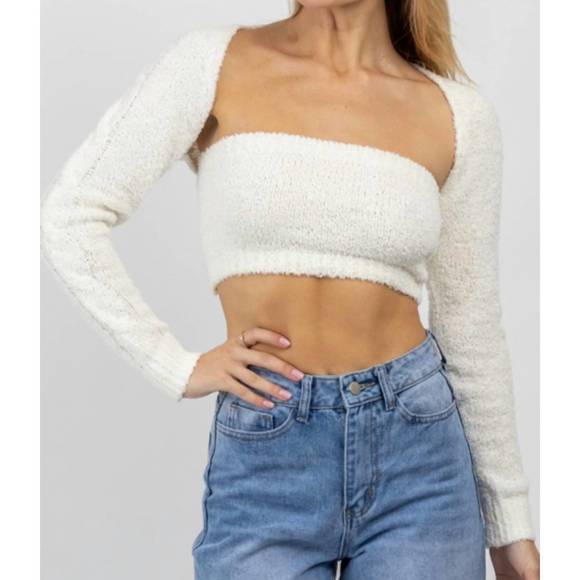 NEW OLIVACEOUS match made fuzzy bolero top in ivory - Picture 3 of 6